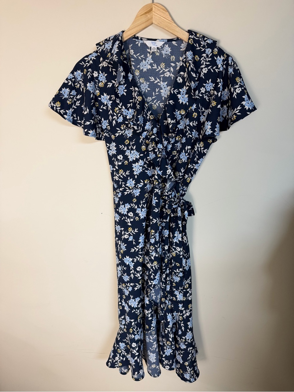 Time and Tru Navy Floral Wrap Midi Dress